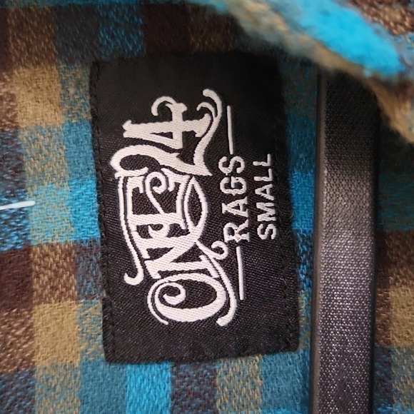 One 24 Rags Flannel Button Down Plaid Shirt Small Raw Hem Oversized Fall - Picture 8 of 12